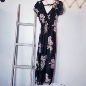Maurices Black and Pink Floral Maxi Dress